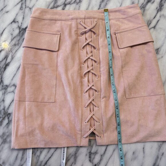 NWT Mistress Rocks Light Pink Suede Lace Up Mini Skirt Size M with Pockets - Picture 12 of 13